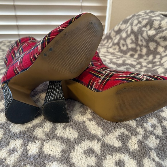 Plaid Ankle Boots - Red - Picture 4 of 5